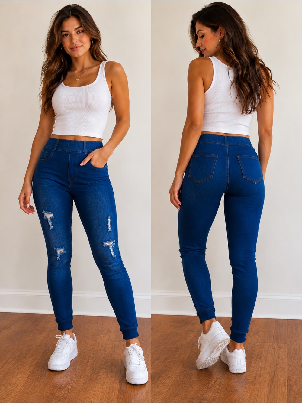 JVINI Dark Blue Distressed Skinny Jeans